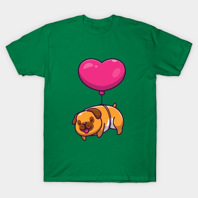 Cute Dog With Love Balloon Cartoon T-Shirt by Catalyst Labs